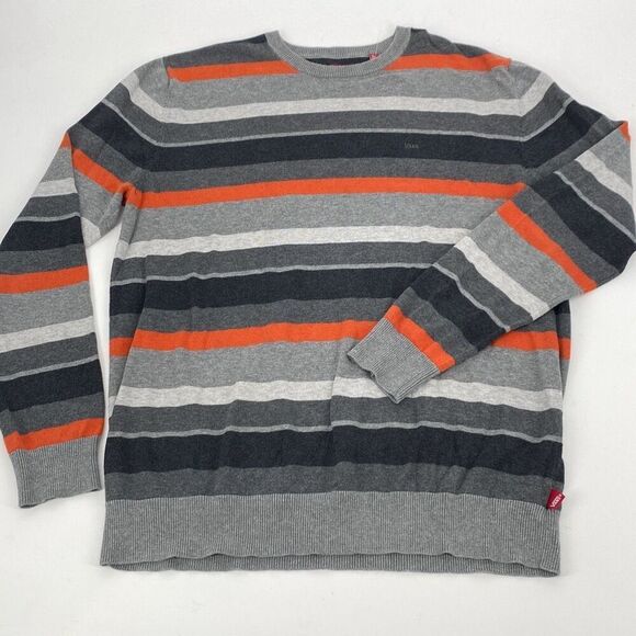 Vans Other - Vans 100% Cotton Y2K Crew Neck Striped Sweater Grey Orange Large